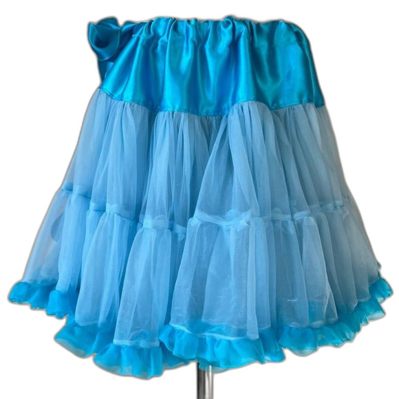 Girls Blue Ruffle Tulle Adjustable Size Tutu Skirt Halloween Costume sz 6-14 - Picture 8 of 9